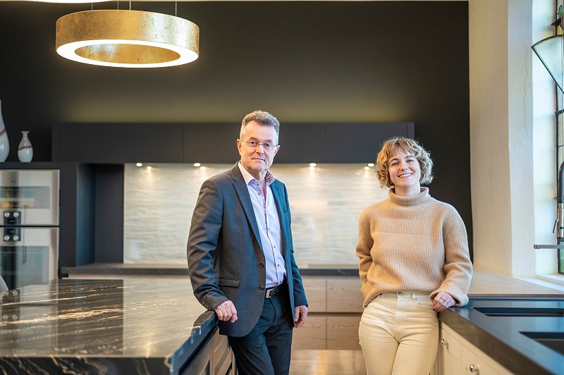 David Lisle and Becky Lisle stood inside their showroom in Macclesfield